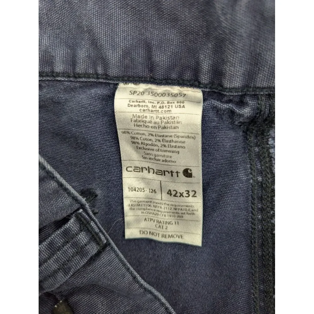 Carhartt FR Flame Resistant CAT 2 Pants 40x29 Navy Blue Canvas Workwear Pockets